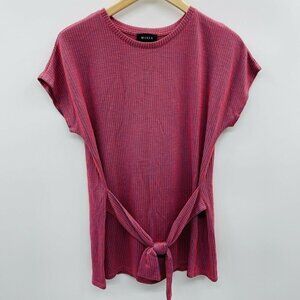 Misia Fashion Womens Size Small Short Sleeve Striped Knit Top with Belt Red 1239